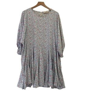 Saints & Hearts Flowy Floral Mini Dress With 3/4 Sleeves Size Large